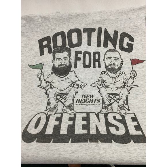 Homage New Heights Shirt Travis Jason Kelce Rooting For Offense Tee Gray Small - Picture 7 of 9
